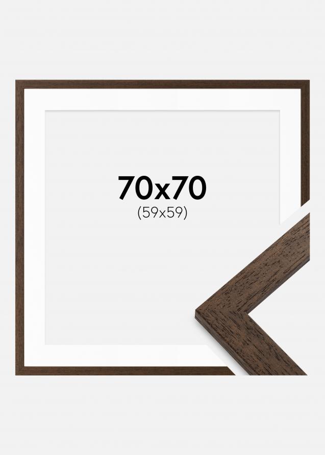 Ramme Brown Wood 70x70 cm - Passepartout Hvid 60x60 cm