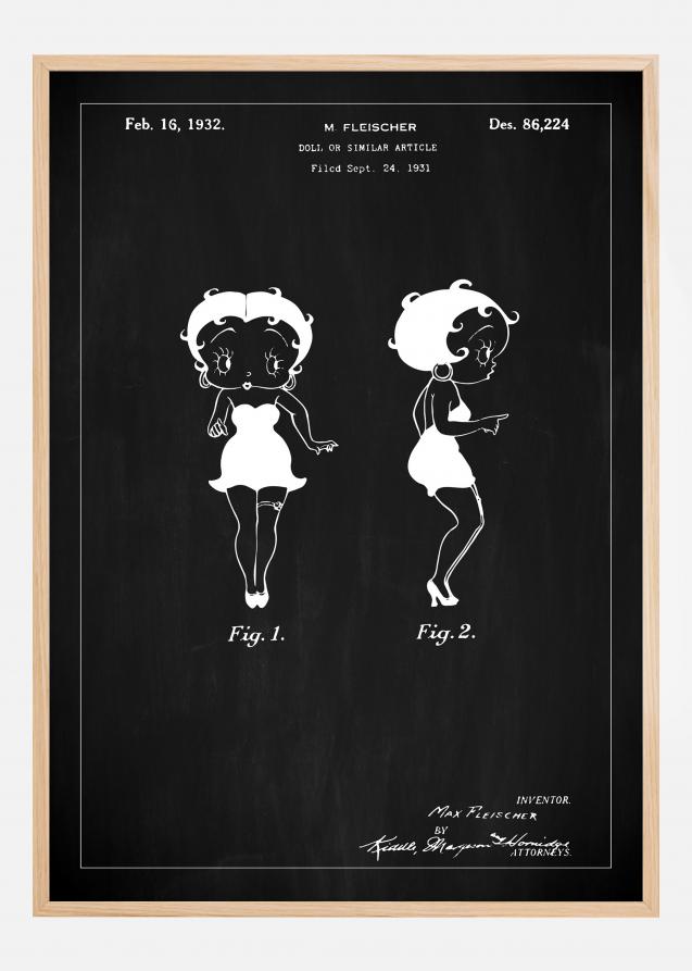 Patenttegning - Betty Boop - Sort Plakat