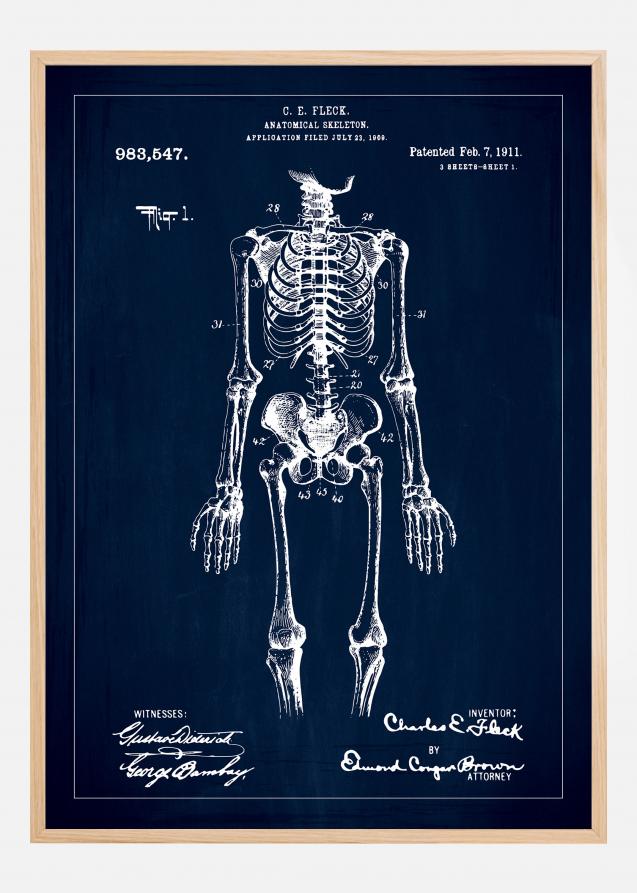 Patenttegning - Skelet I - Blå Plakat