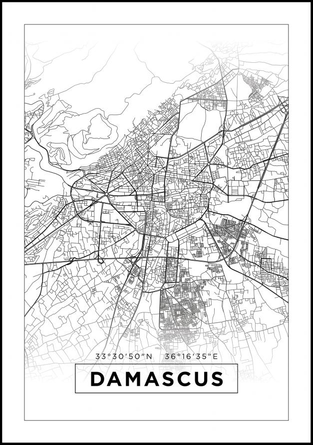 Kort - Damascus - Hvid Plakat