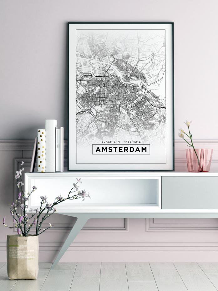 Kort - Amsterdam - Hvid Plakat