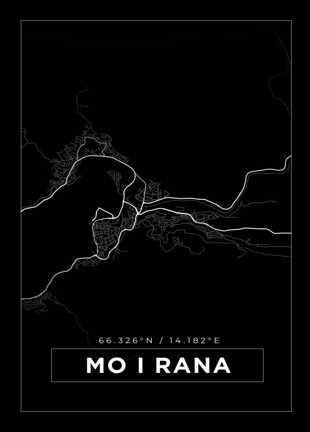 Kort - Mo I Rana - Sort Plakat