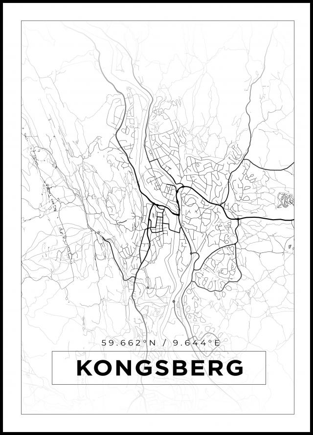 Kort - Kongsberg - Hvid Plakat