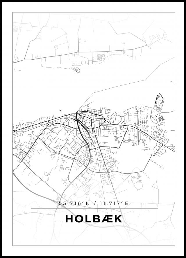 Kort - Holbæk - Hvid Plakat