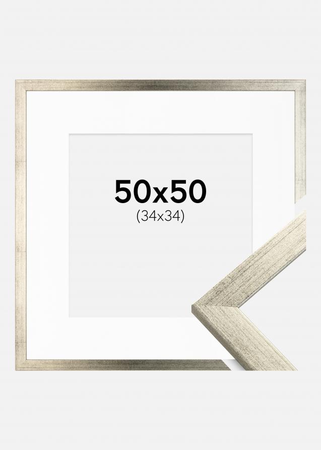 Ramme Stilren Sølv 50x50 cm - Passepartout Hvid 35x35 cm