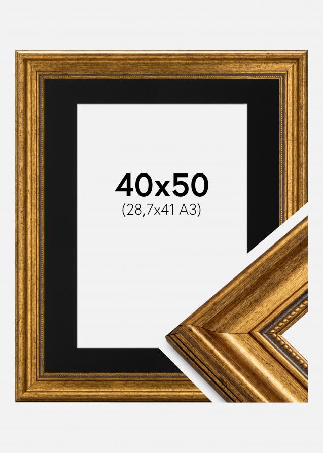 Ramme Rokoko Guld 40x50 cm - Passepartout Sort 29,7x42 cm (A3)