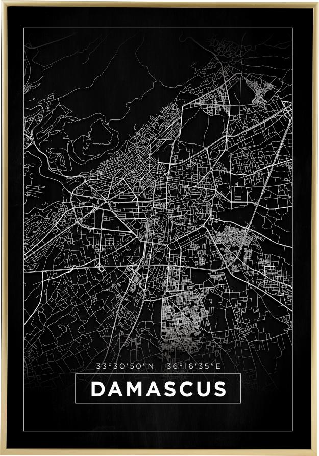 Kort - Damascus - Sort Plakat