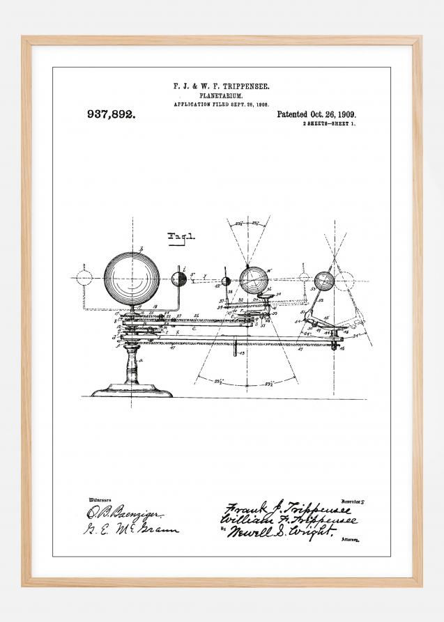 Patenttegning - Planetarium - Hvid Plakat
