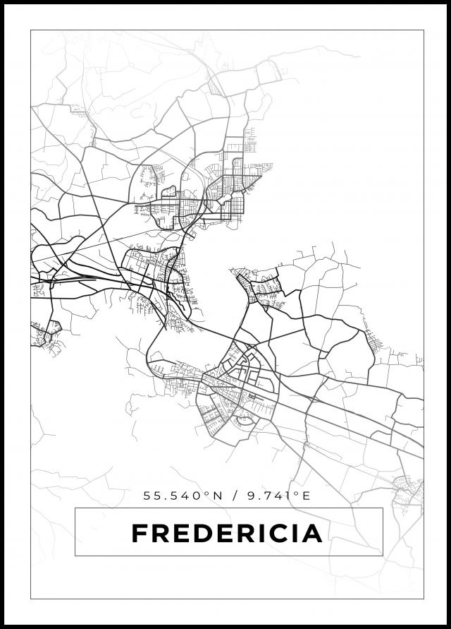 Kort - Fredericia - Hvid Plakat