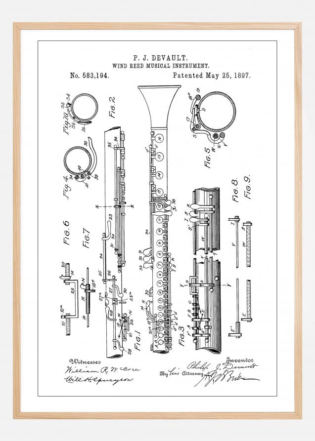 Patent Print - Clarinet - White Plakat