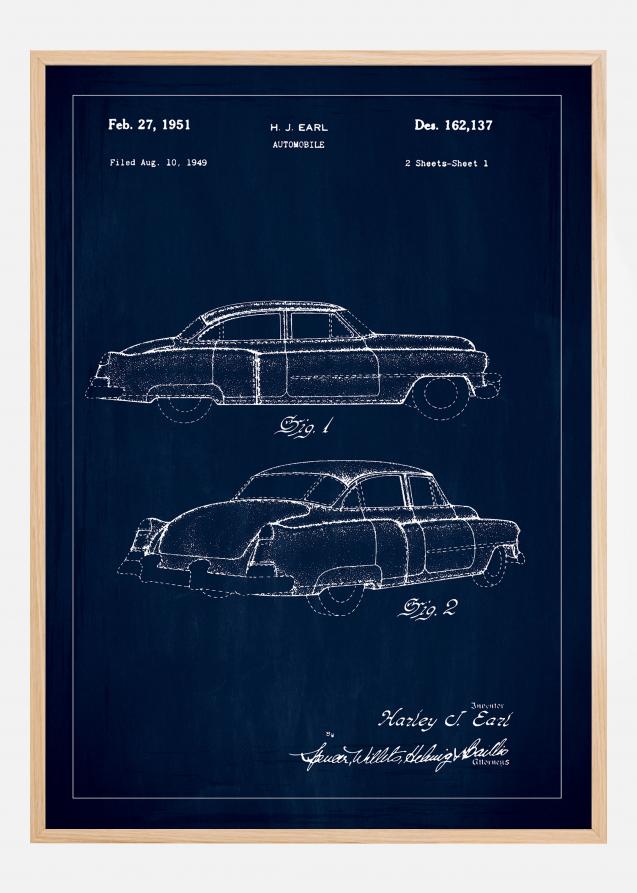 Patenttegning - Cadillac I - Blå Plakat