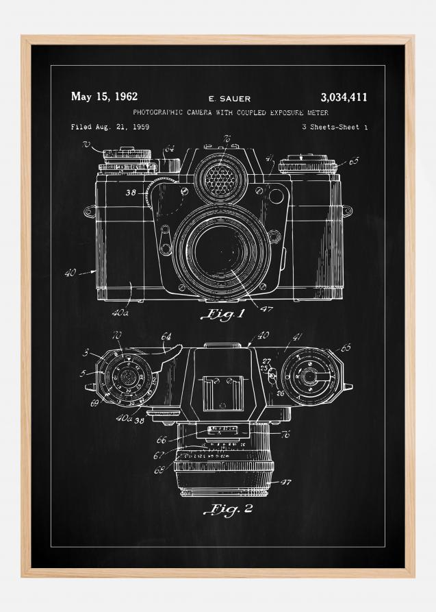 Patenttegning - Kamera I - Sort Plakat