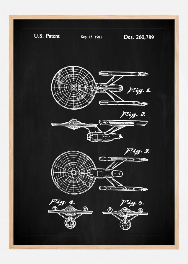 Patenttegning - Star Trek - USS Enterprise - Sort Plakat