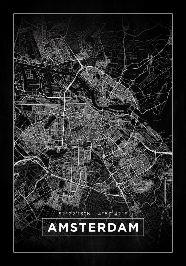 Kort - Amsterdam - Sort Plakat