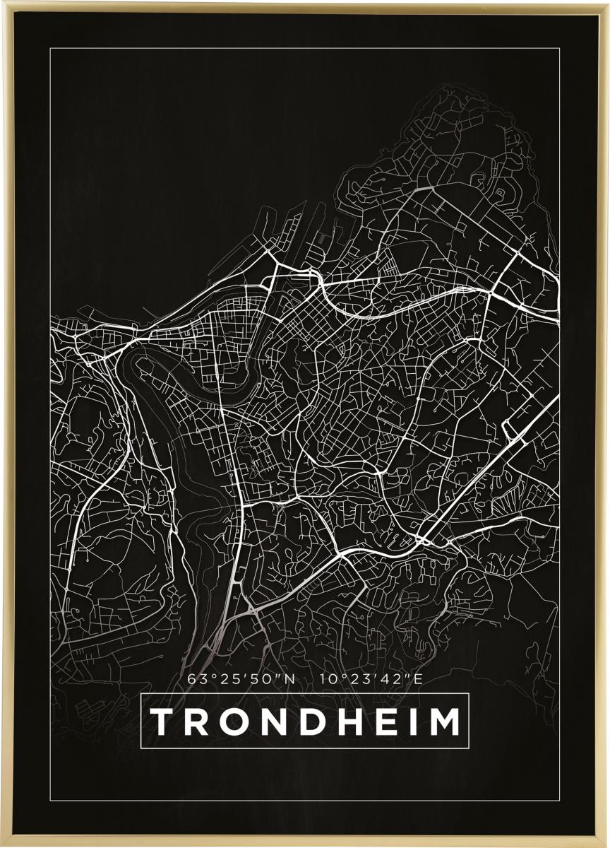 terrorisme Korridor storm Køb Kort - Trondheim - Sort Plakat her - BGA.DK