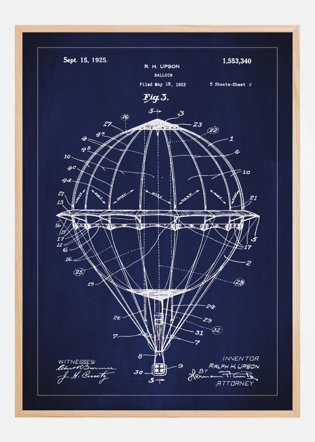 Patenttegning - Luftballon - Blå Plakat