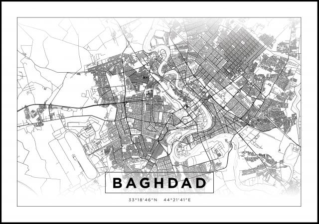 Kort - Baghdad - Hvid Plakat