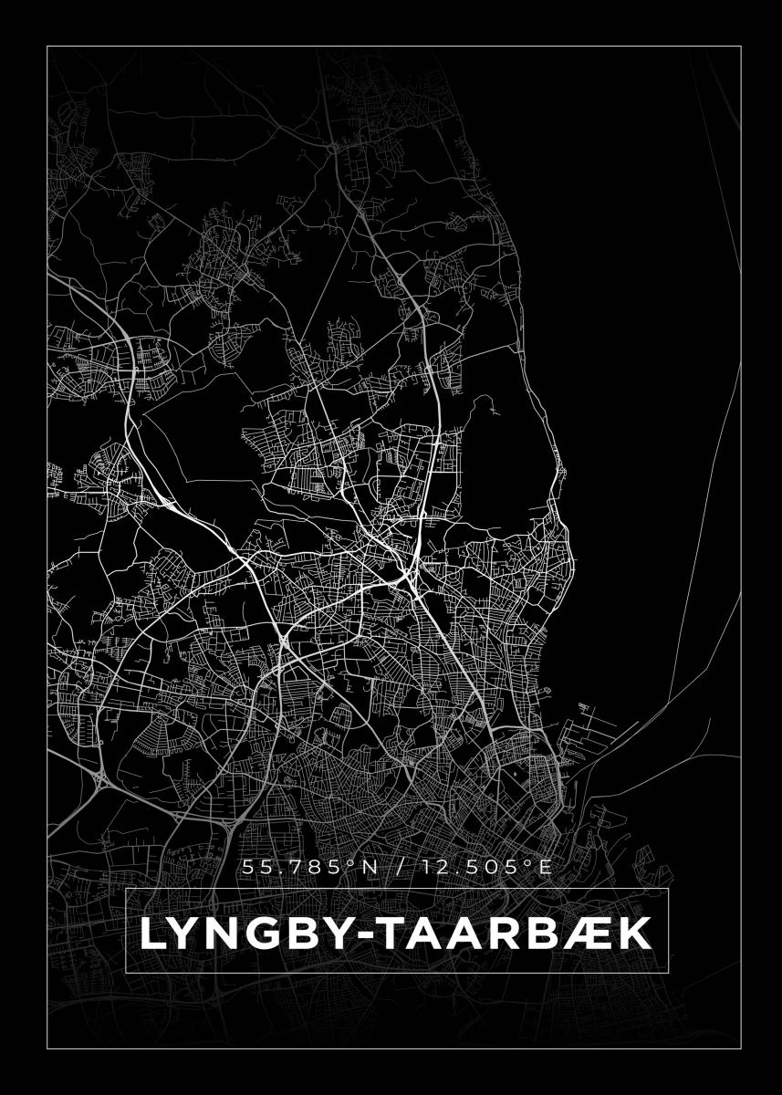 Køb Kort - Lyngby-Taarbæk - Sort Plakat - BGA.DK