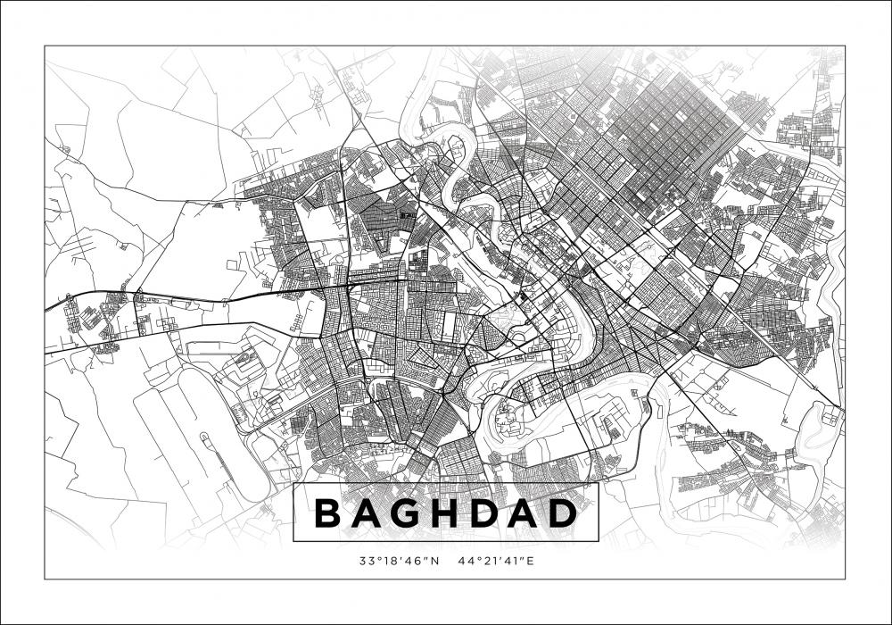 Kort - Baghdad - Hvid Plakat