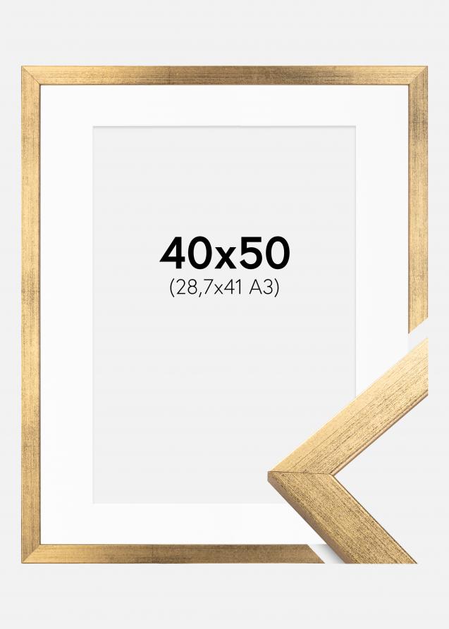 Ramme Stilren Guld 40x50 cm - Passepartout Hvid 29,7x42 cm (A3)