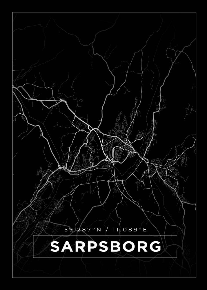 Kort - Sarpsborg - Sort Plakat