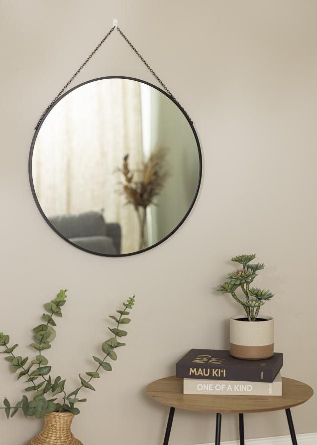 Rundt Spejl Modern Deep Sort 61 cm Ø