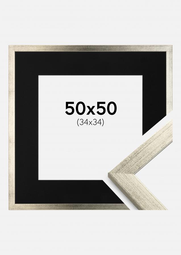 Ramme Stilren Sølv 50x50 cm - Passepartout Sort 35x35 cm