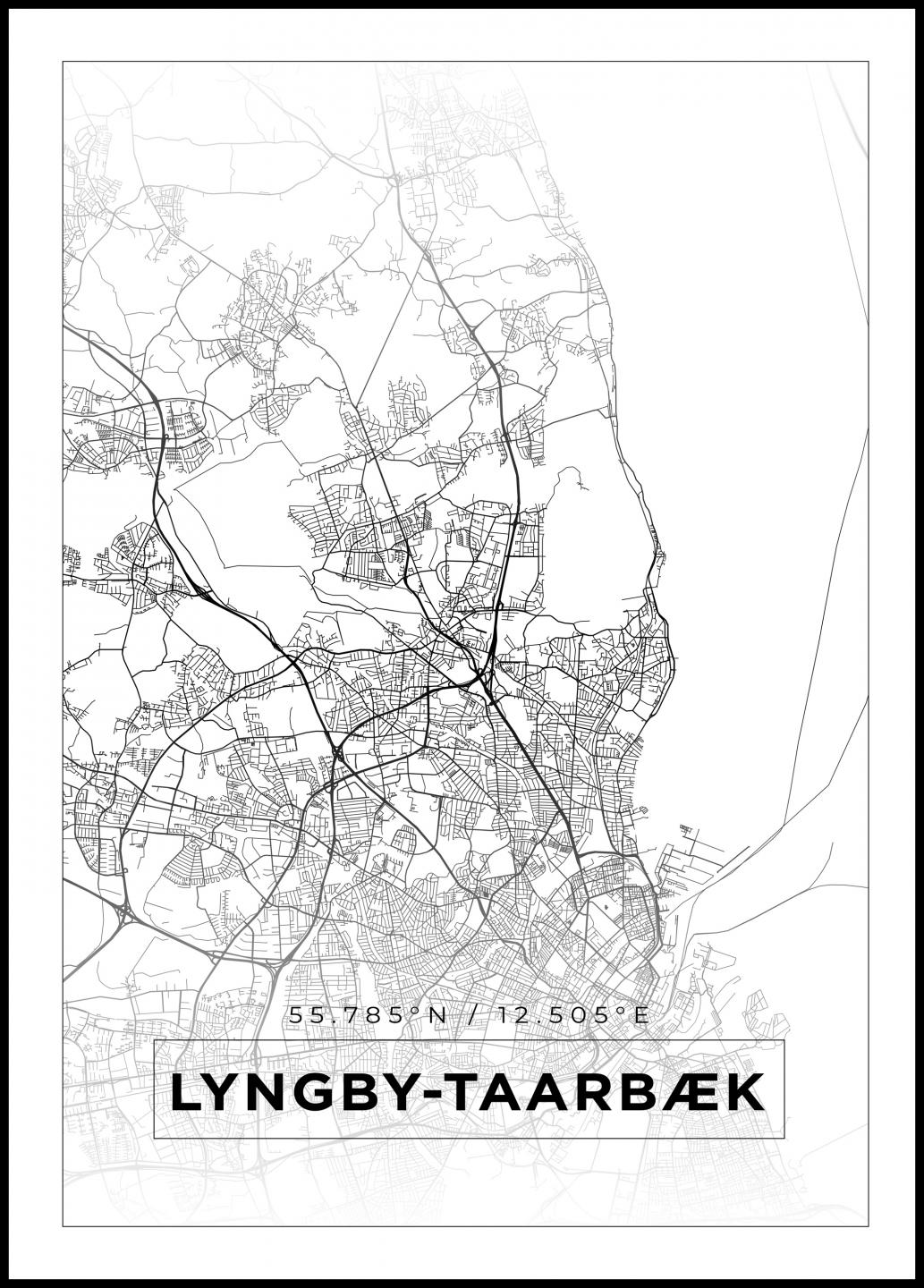 Køb Kort - Lyngby-Taarbæk - Hvid Plakat BGA.DK