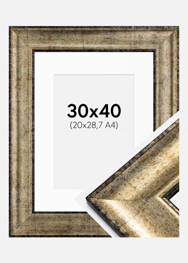 Ramme Saltsjöbaden Antikguld 30x40 cm - Passepartout Hvid 21x29,7 cm (A4)