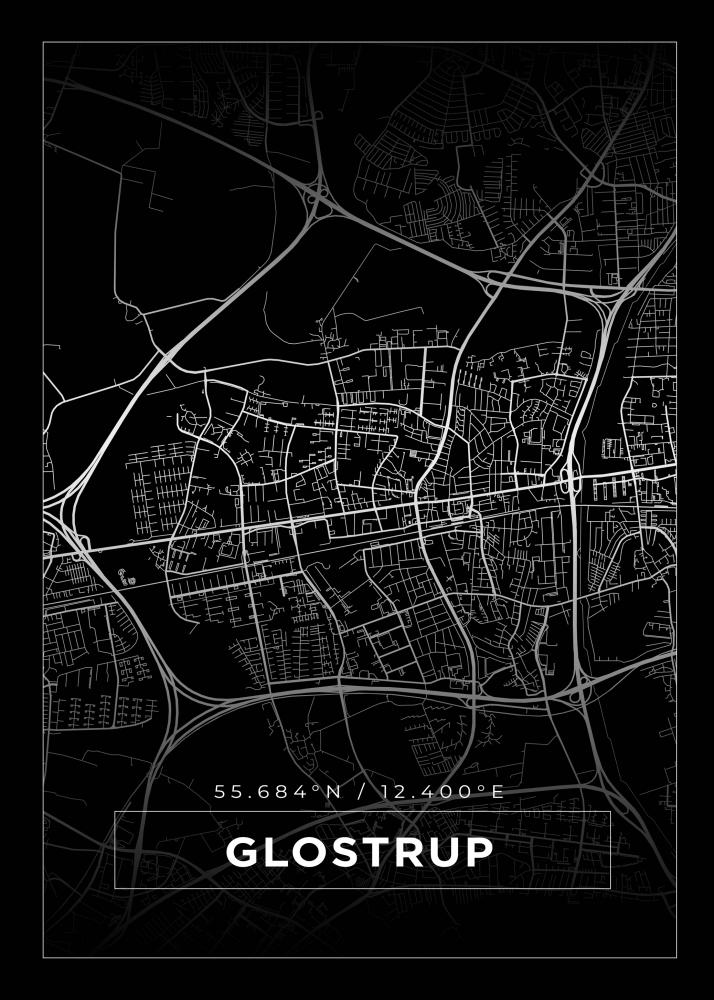 Kort - Glostrup - Sort Plakat