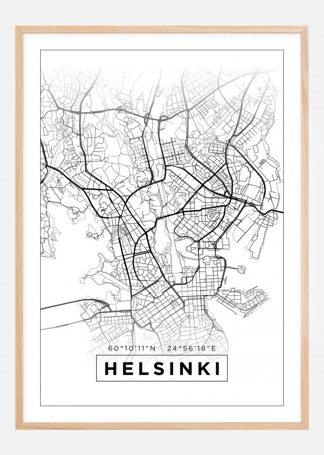 Kort - Helsinki - Hvid Plakat