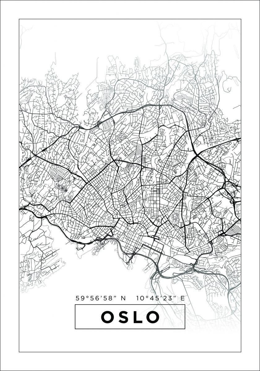 Kort - Oslo - Hvid Plakat