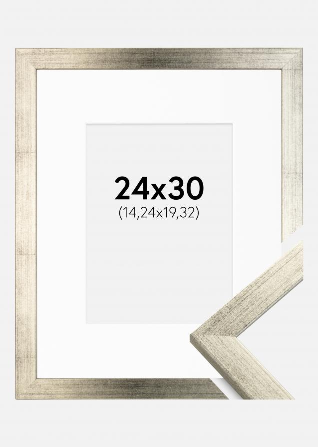 Ramme Stilren Sølv 24x30 cm - Passepartout Hvid 6x8 inches