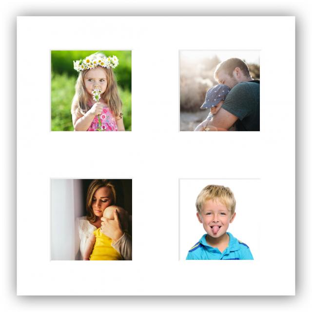 Collagepassepartout Hvid 4 Billeder - Målbestilt (hvid midte)