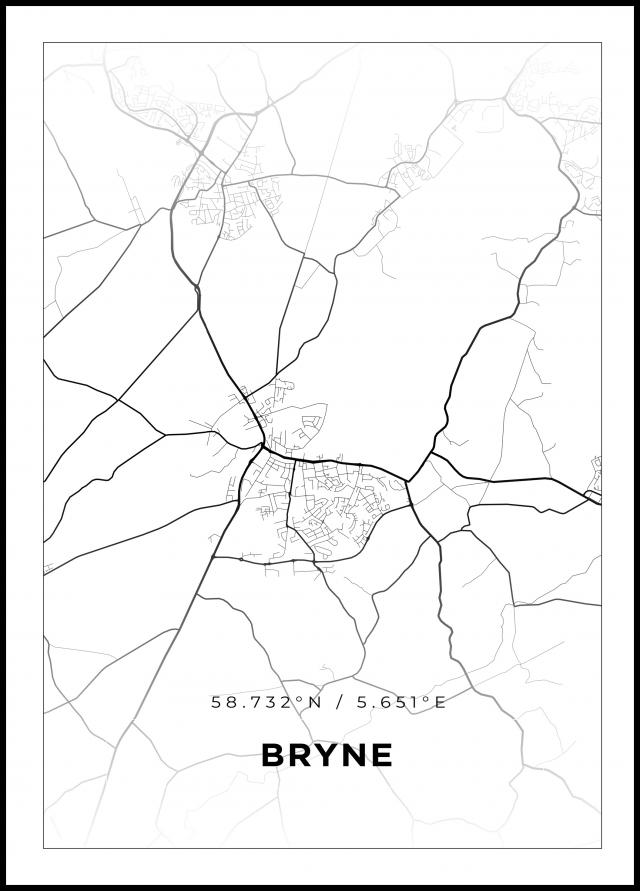 Kort - Bryne - Hvid Plakat