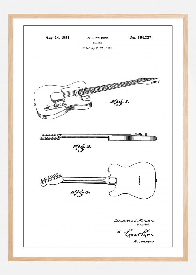 Patent Print - Guitar - White Plakat