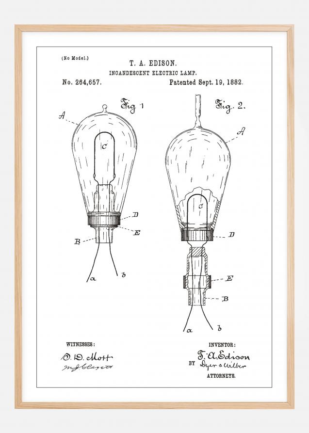 Patenttegning - Elpære A - Hvid Plakat