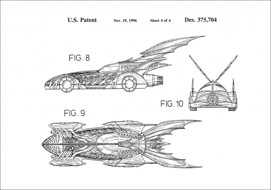 Patenttegning - Batman - Batmobile 1996 IIII Plakat