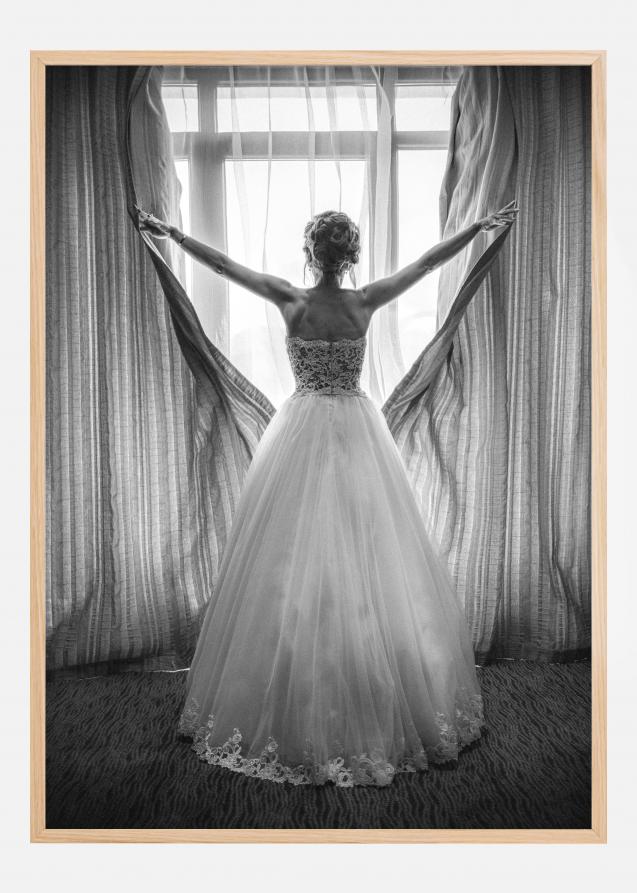 Elegant bride at big window Plakat
