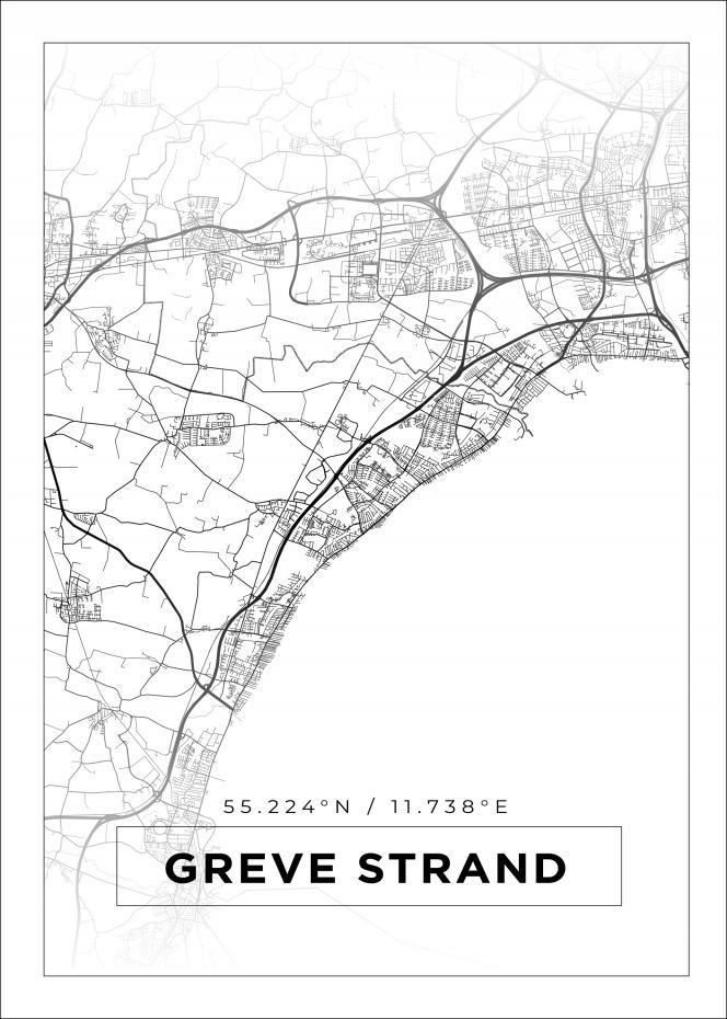 Kort - Greve Strand - Hvid Plakat