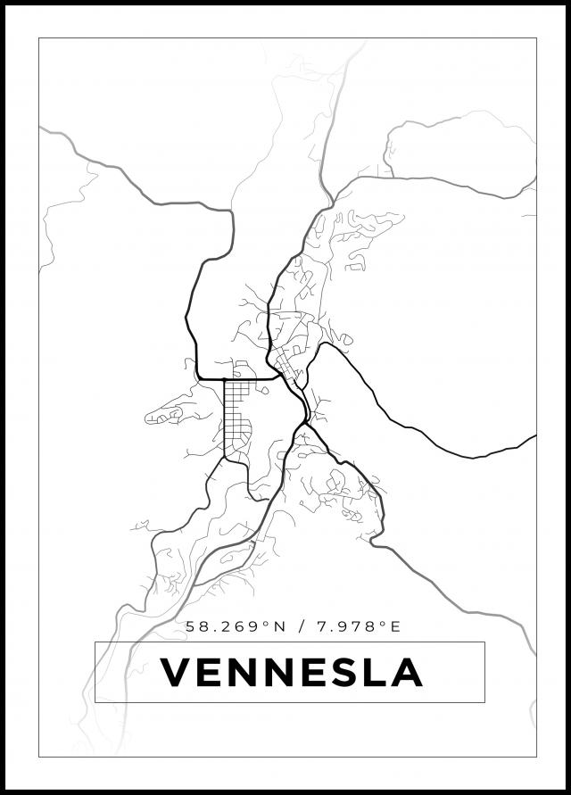 Kort - Vennesla - Hvid Plakat