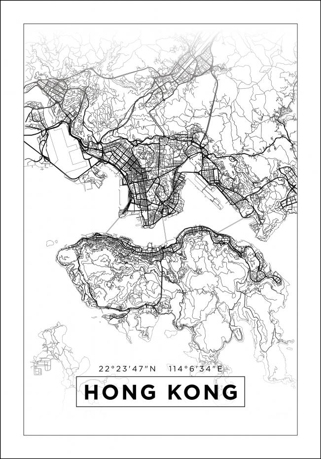 Kort - Hong Kong - Hvid Plakat