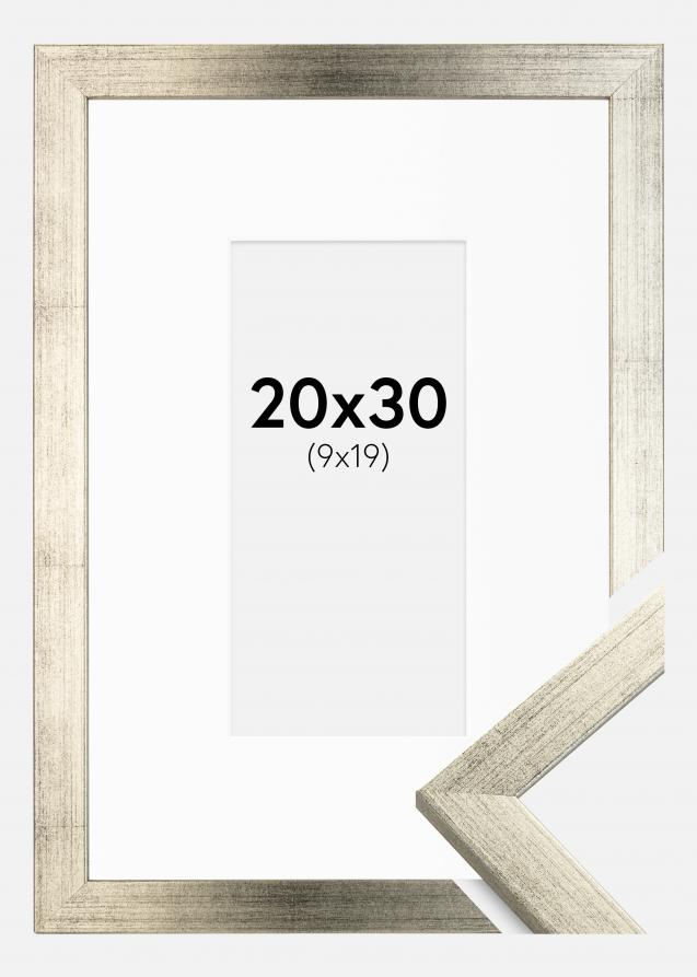 Ramme Stilren Sølv 20x30 cm - Passepartout Hvid 10x20 cm
