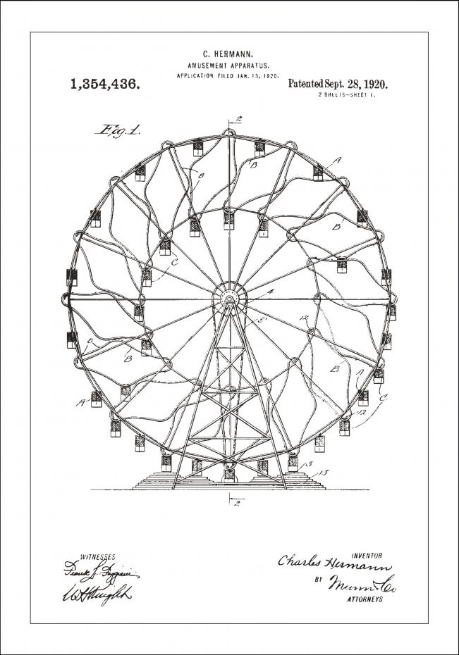 Patenttegning - Pariserhjul - Hvid Plakat