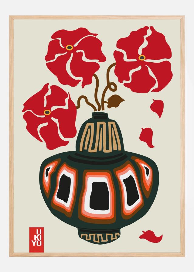 Ukiyo Vase Flower Greige Plakat