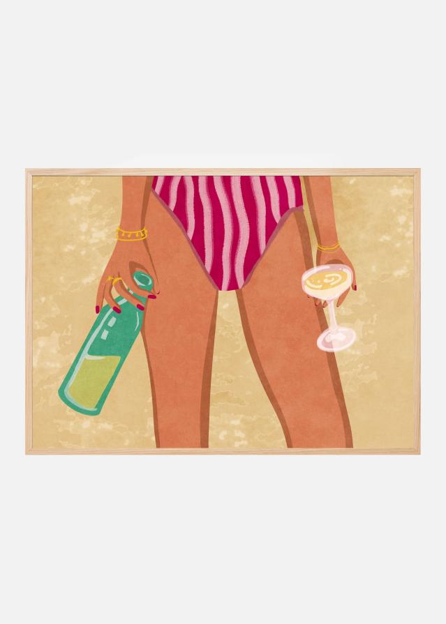 Girl with wine at the beach Plakat