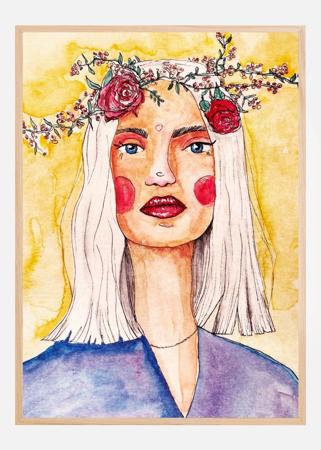 Lady with flower wreath Plakat