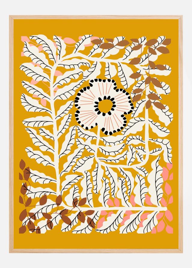 Fern leaves and flower mustard Plakat