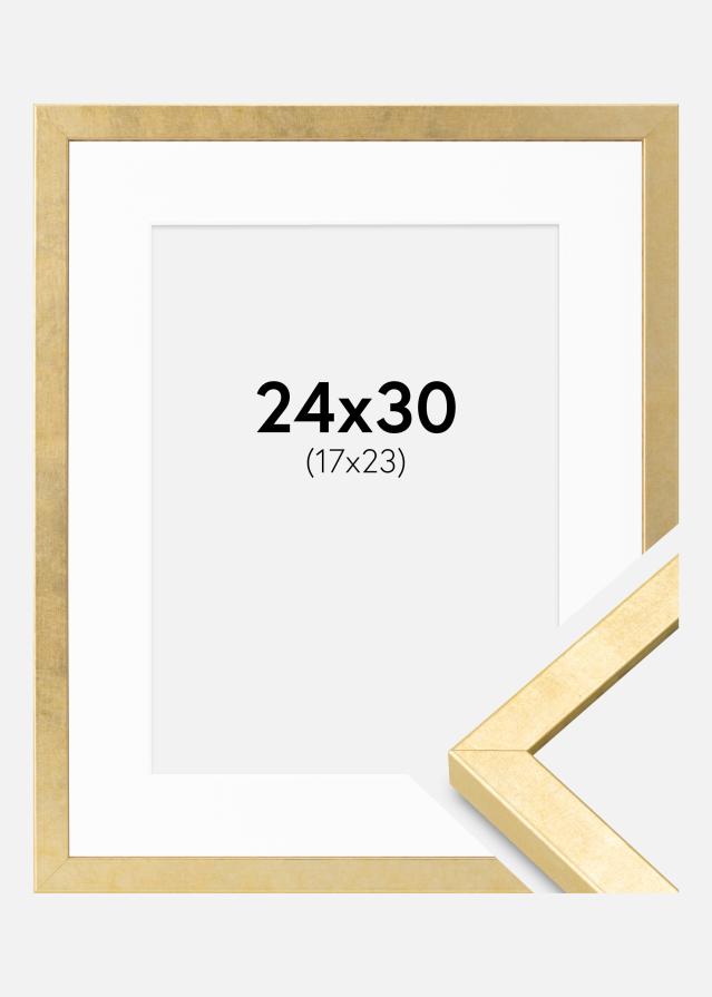 Ramme Ares Guld 24x30 cm - Passepartout Hvid 18x24 cm