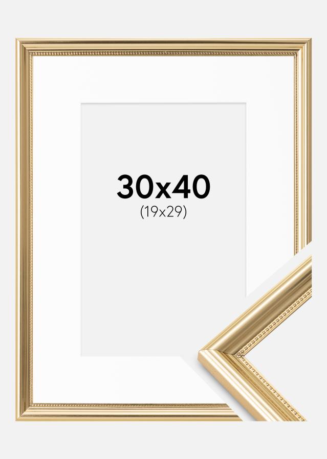 Ramme Gala Guld 30x40 cm - Passepartout Hvid 20x30 cm